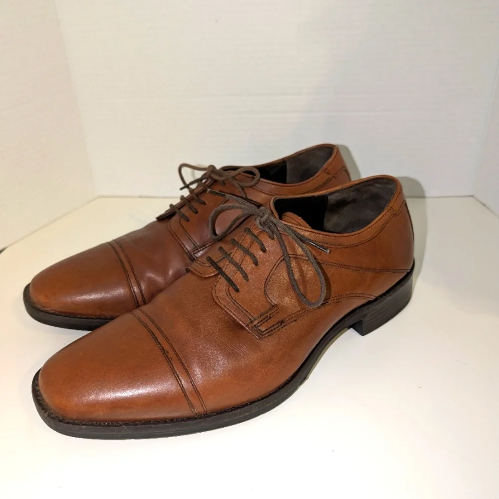 Johnston & Murphy 20-1276 Brown Men’s 10 Wide‎  Sheepskin Leather Captoe Oxfords